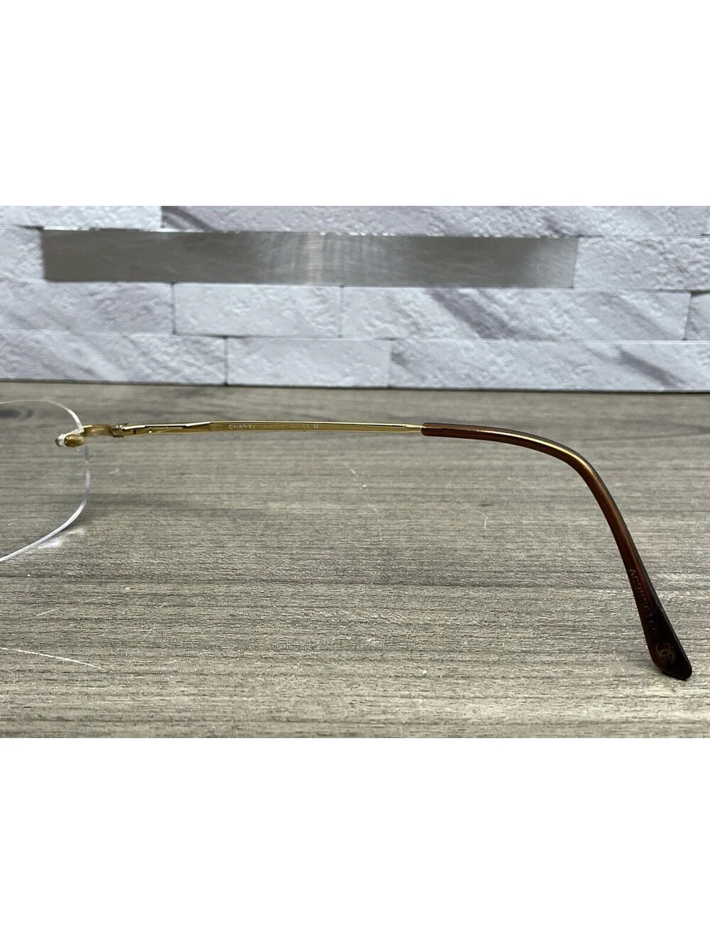 Chanel Eyeglasses Frames 2095 c.125 Yellow Gold Rimless Rectangle 51-16-135 READ